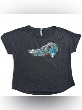 Next Level Apparel Wing & Rose Graphic Dolman Tee | XL | Charcoal Grey